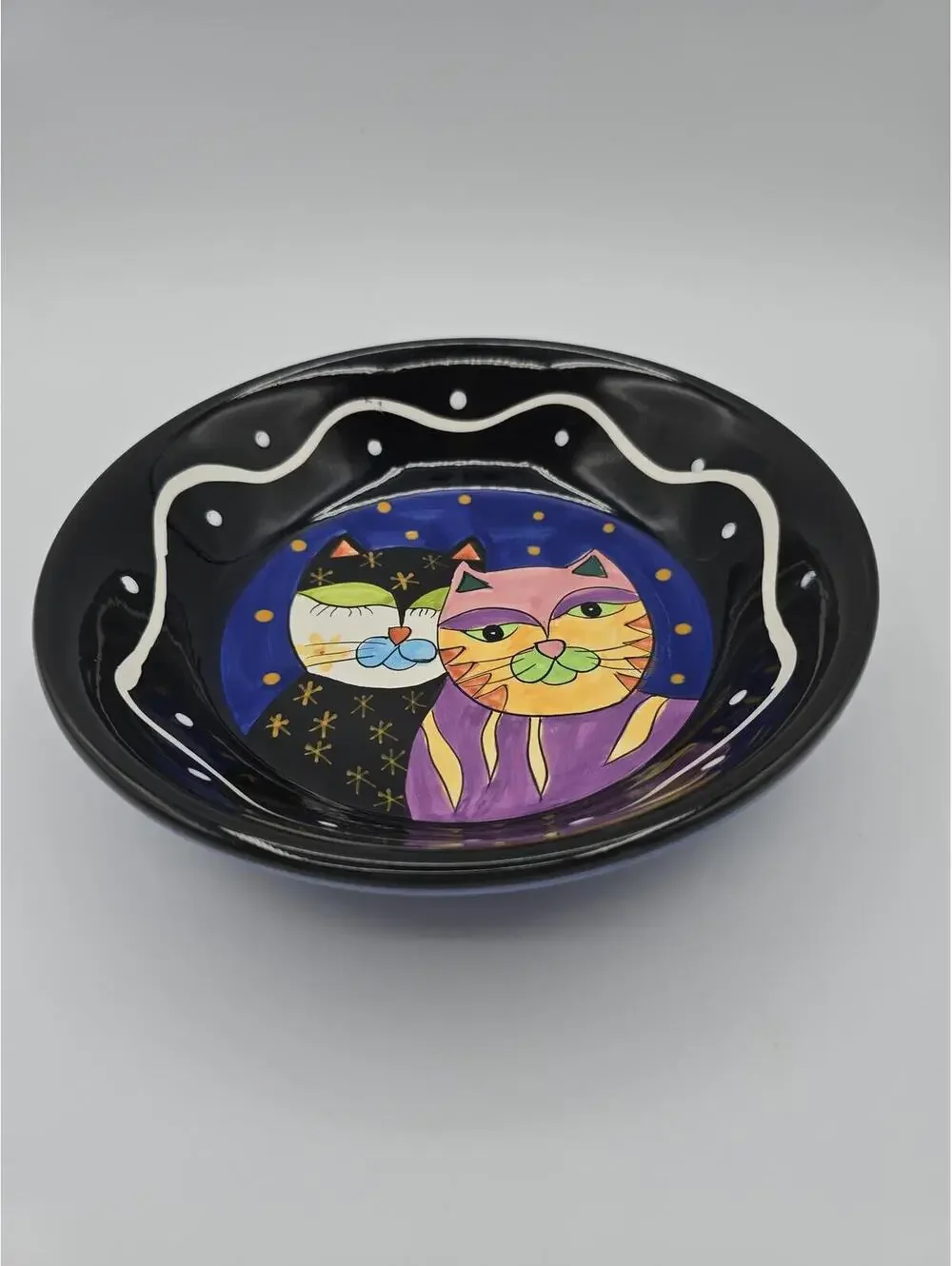 Vintage Milson & Louis Hand Painted Cat Bowl Signed Folk Art Pottery